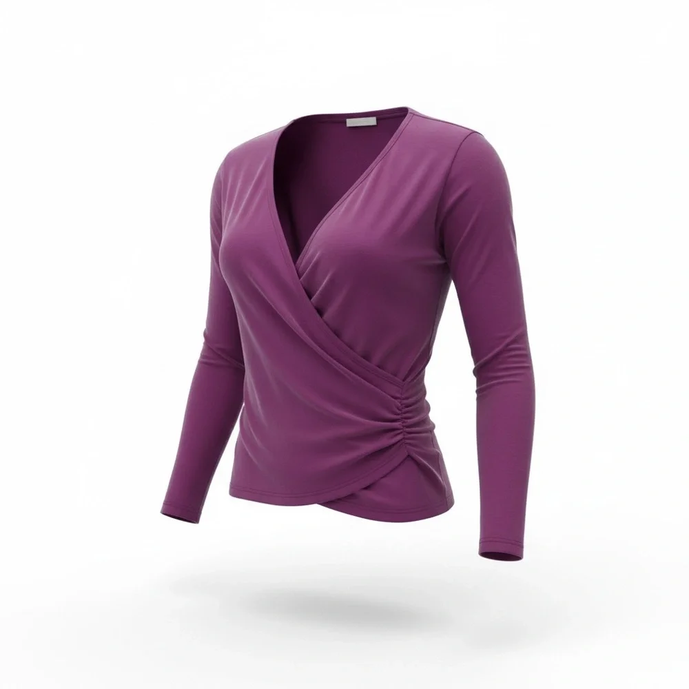 OGL Elegant Burgundy Wrap Style Long Sleeve Top Small NWOT - Picture 4 of 5